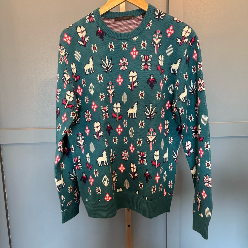 Greyson Cashmere Blend Aztec Print Crewneck Sweater